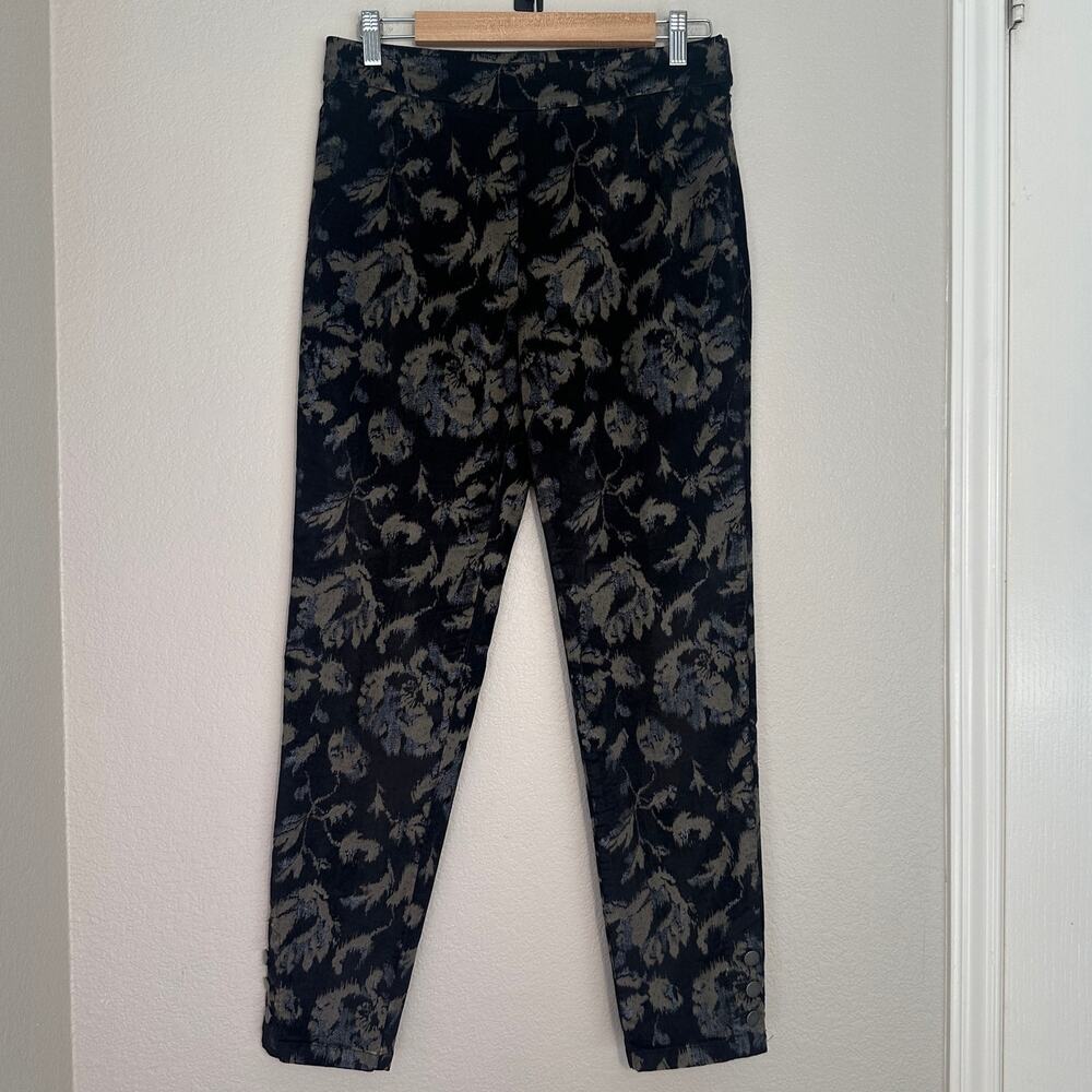 Peruvian Connection Black Floral Burnout Velvet Pants, Artisan, Luxury, size 6